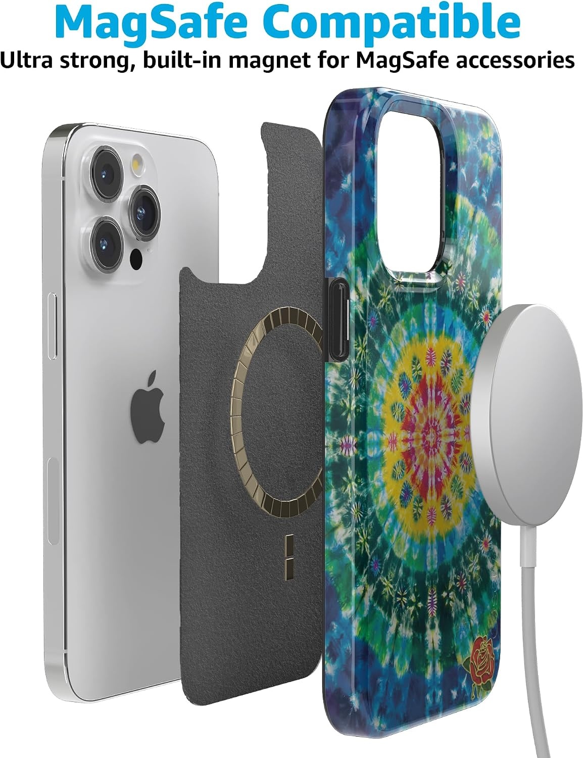 image:imageCasely iPhone 15 Pro Max Case Clear Skies Clear Shimmer Compatible with MagSafe Classic Ultra Slim DesignVeneta Tapestry Grateful Dead Tie Dye