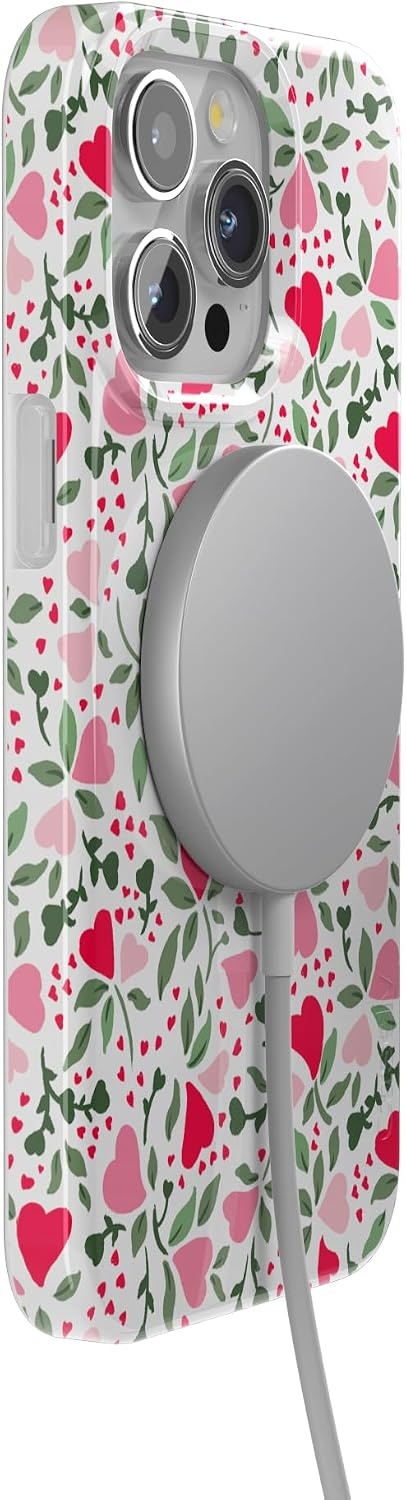 image:imageCasely iPhone 15 Pro Max Case Clear Skies Clear Shimmer Compatible with MagSafe Classic Ultra Slim DesignVines of Love Floral Heart