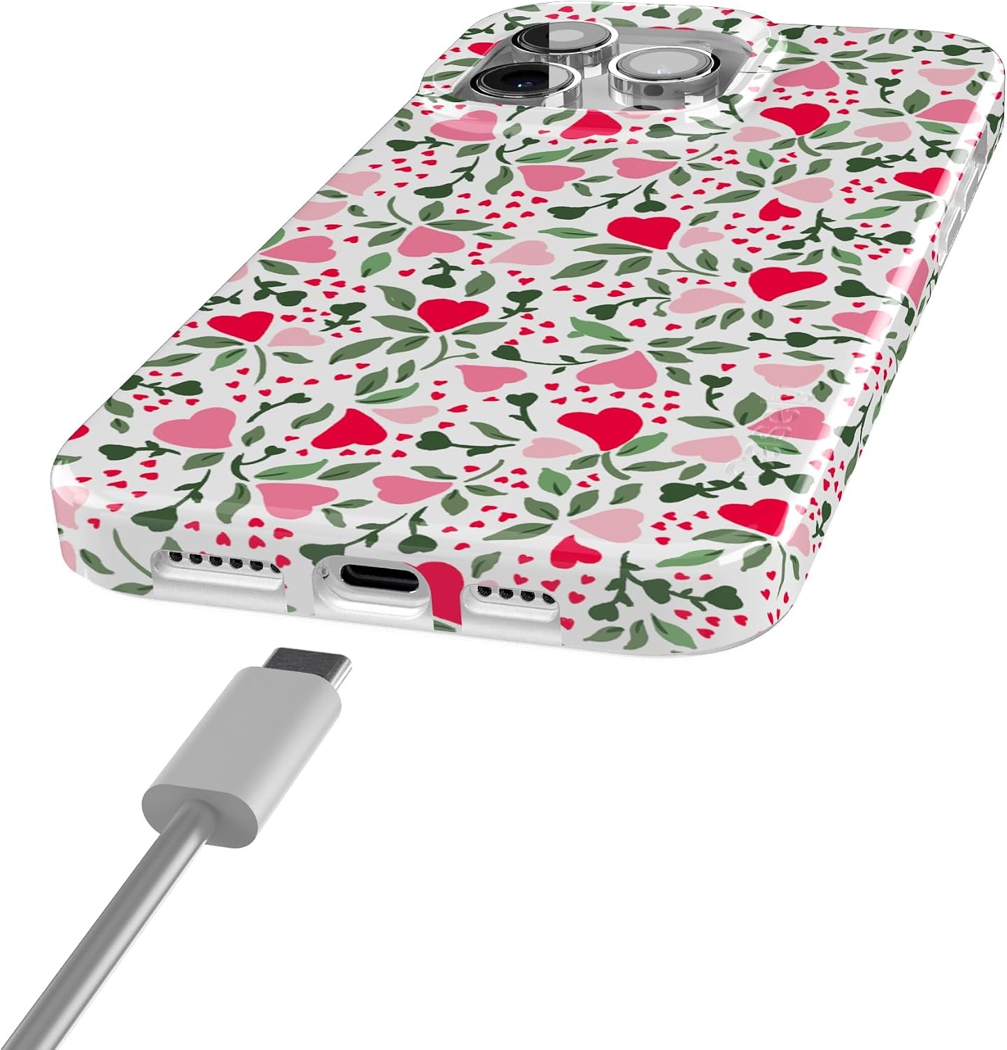 image:imageCasely iPhone 15 Pro Max Case Clear Skies Clear Shimmer Compatible with MagSafe Classic Ultra Slim DesignVines of Love Floral Heart