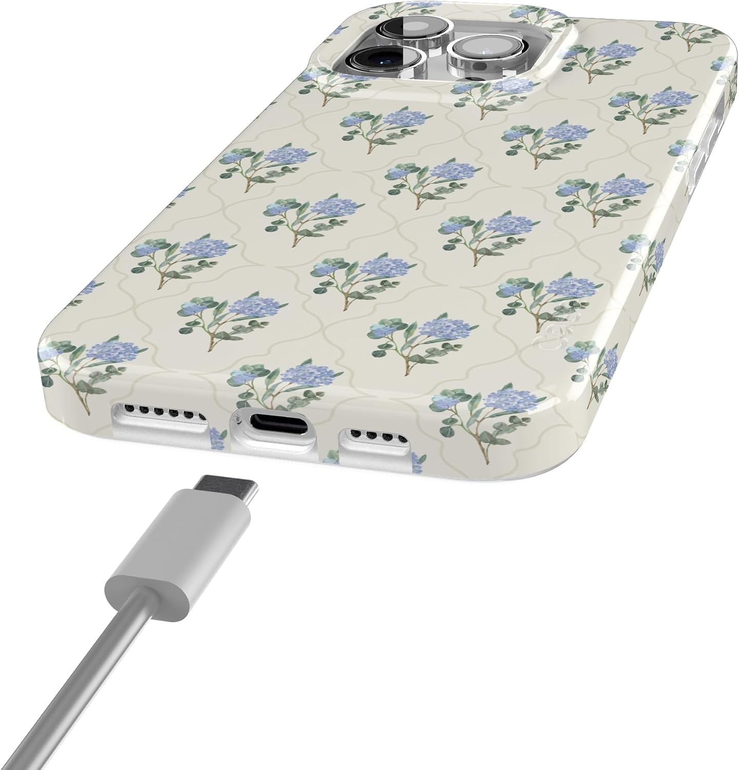 image:imageCasely iPhone 15 Pro Max Case Clear Skies Clear Shimmer Compatible with MagSafe Classic Ultra Slim DesignVintage Garden Blue Hydrangea