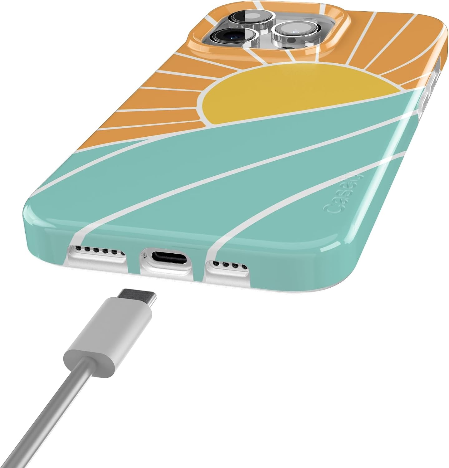 image:imageCasely iPhone 15 Pro Max Case Clear Skies Clear Shimmer Compatible with MagSafe Classic Ultra Slim DesignWaves Rays Sunshine