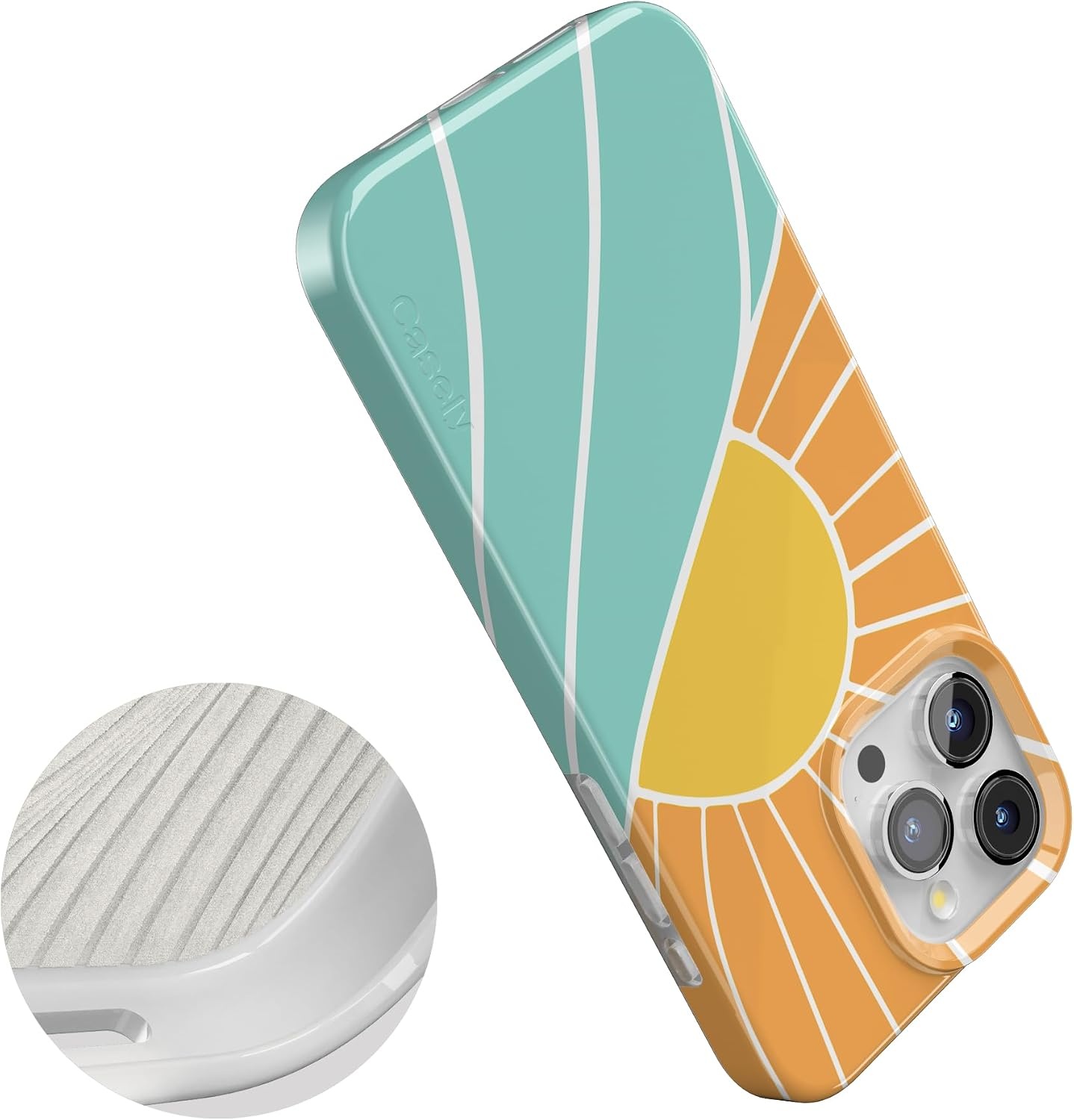 image:imageCasely iPhone 15 Pro Max Case Clear Skies Clear Shimmer Compatible with MagSafe Classic Ultra Slim DesignWaves Rays Sunshine
