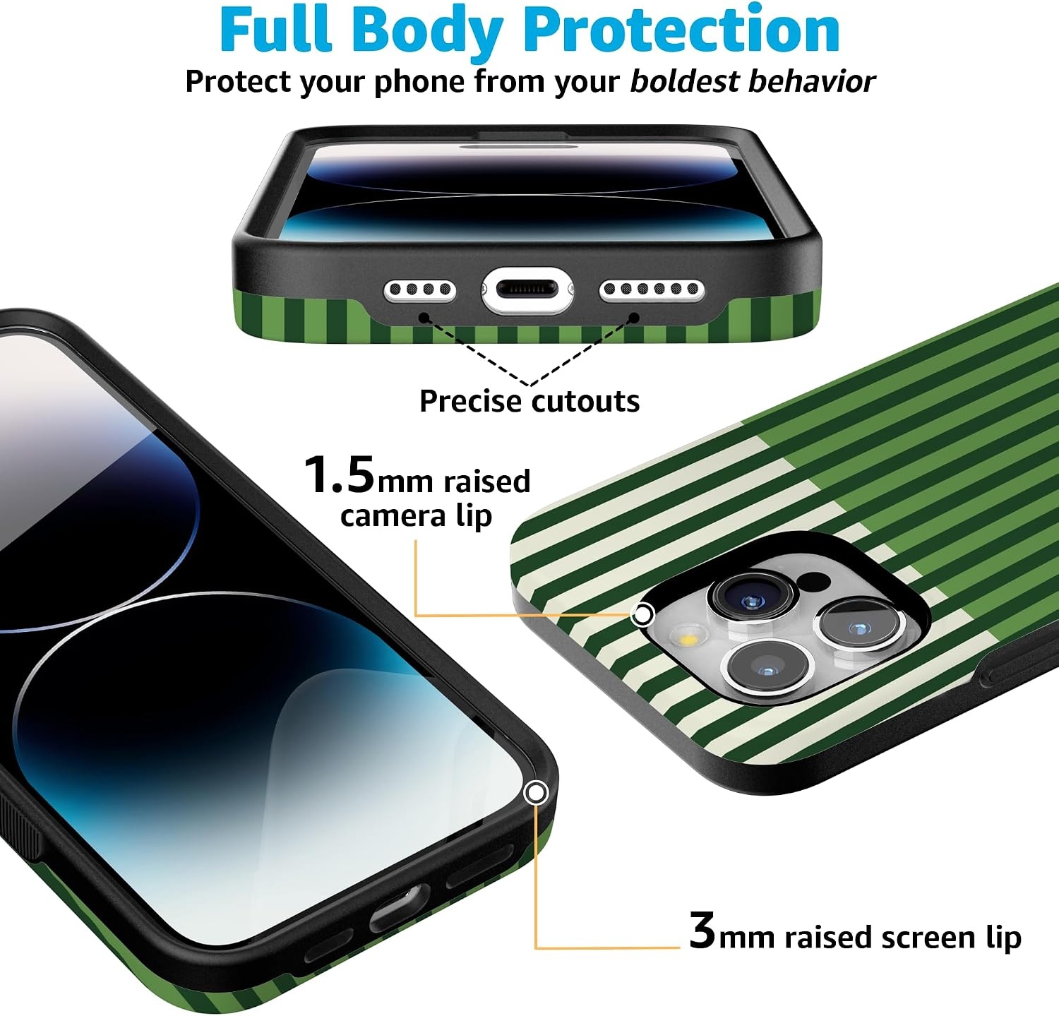 image:imageCasely iPhone 15 Pro Max Case Clubhouse Fairway Stripes Bold Protective Design Compatible with MagSafe