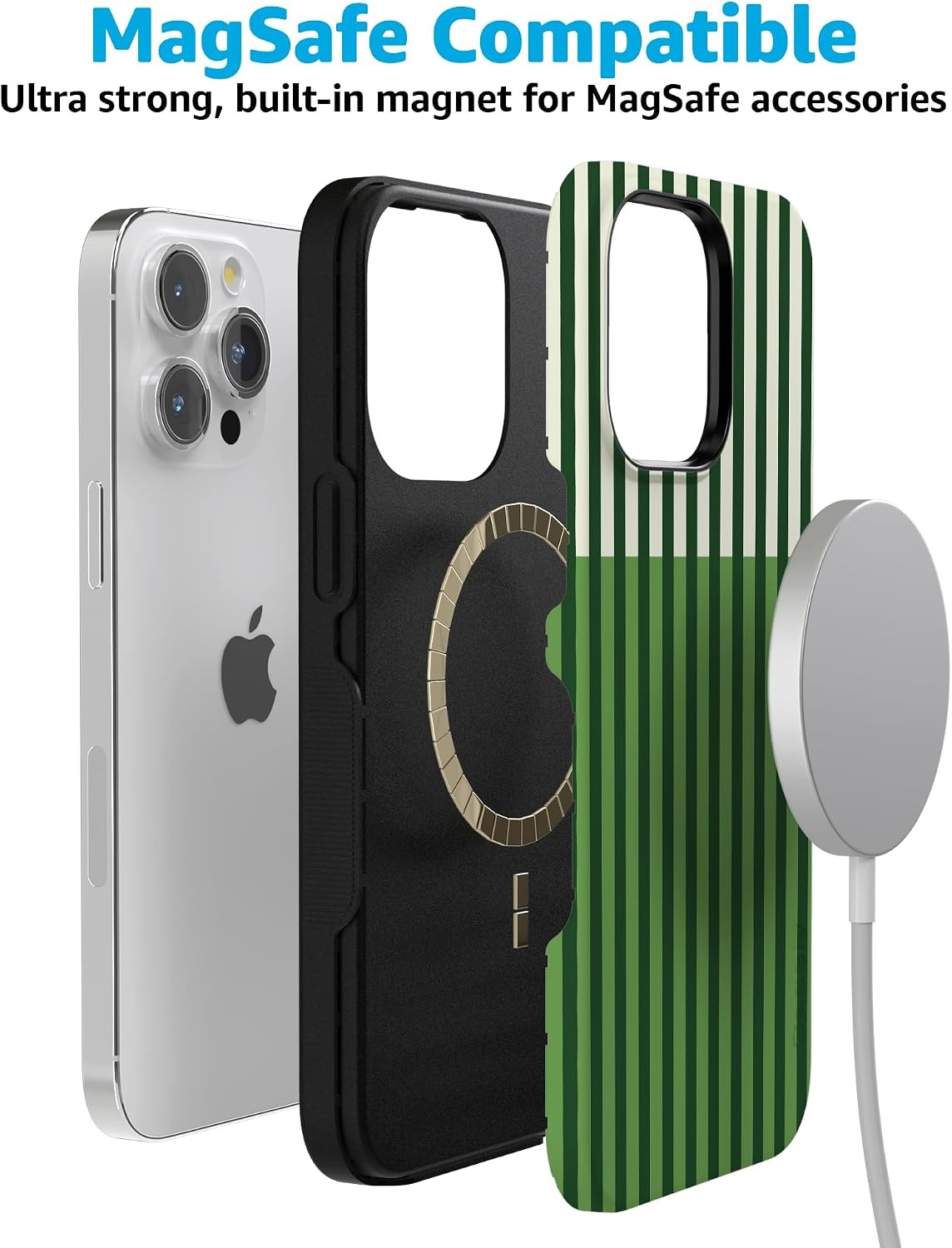 image:imageCasely iPhone 15 Pro Max Case Clubhouse Fairway Stripes Bold Protective Design Compatible with MagSafe