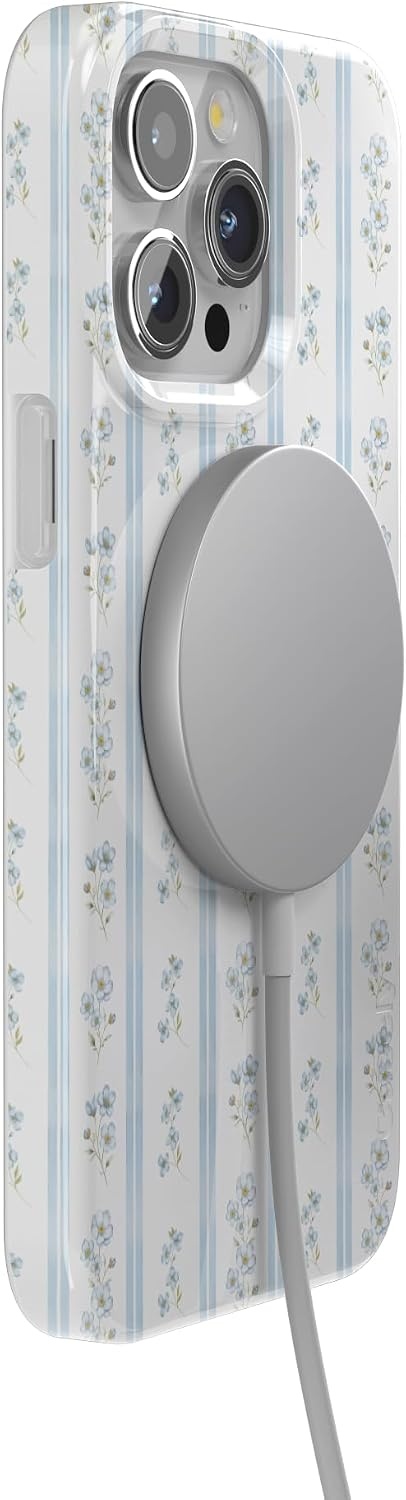 image:imageCasely iPhone 15 Pro Max Case Cottage Stripe Blue Floral Compatible with MagSafe Classic Ultra Thin Design