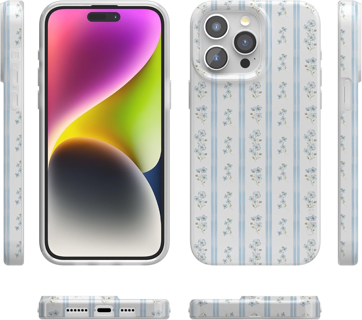 image:imageCasely iPhone 15 Pro Max Case Cottage Stripe Blue Floral Compatible with MagSafe Classic Ultra Thin Design