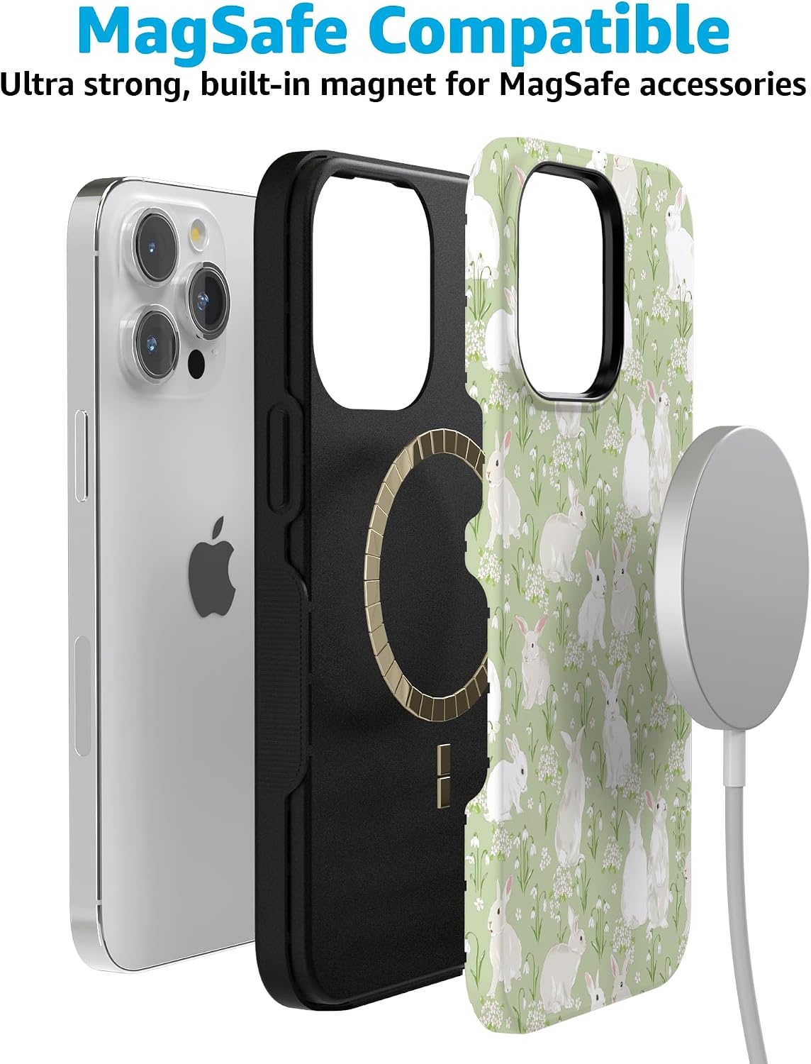 image:imageCasely iPhone 15 Pro Max Case Hop to it Green Bunny Bold Protective Design Compatible with MagSafe