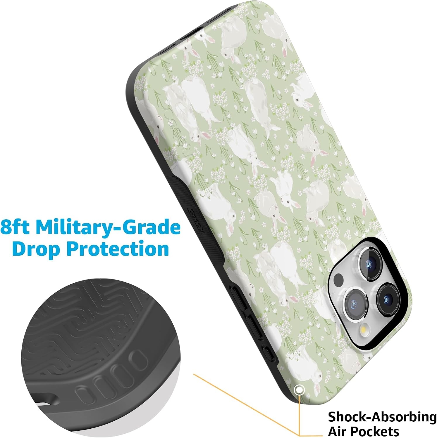 image:imageCasely iPhone 15 Pro Max Case Hop to it Green Bunny Bold Protective Design Compatible with MagSafe