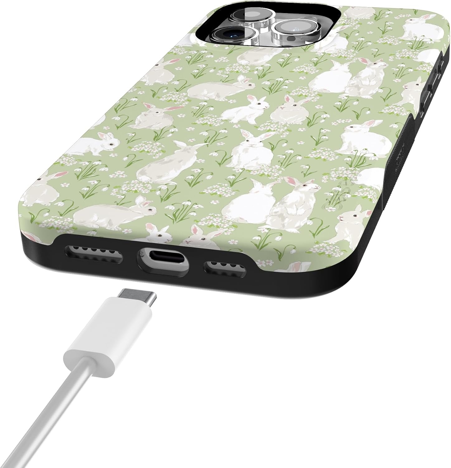 image:imageCasely iPhone 15 Pro Max Case Hop to it Green Bunny Bold Protective Design Compatible with MagSafe