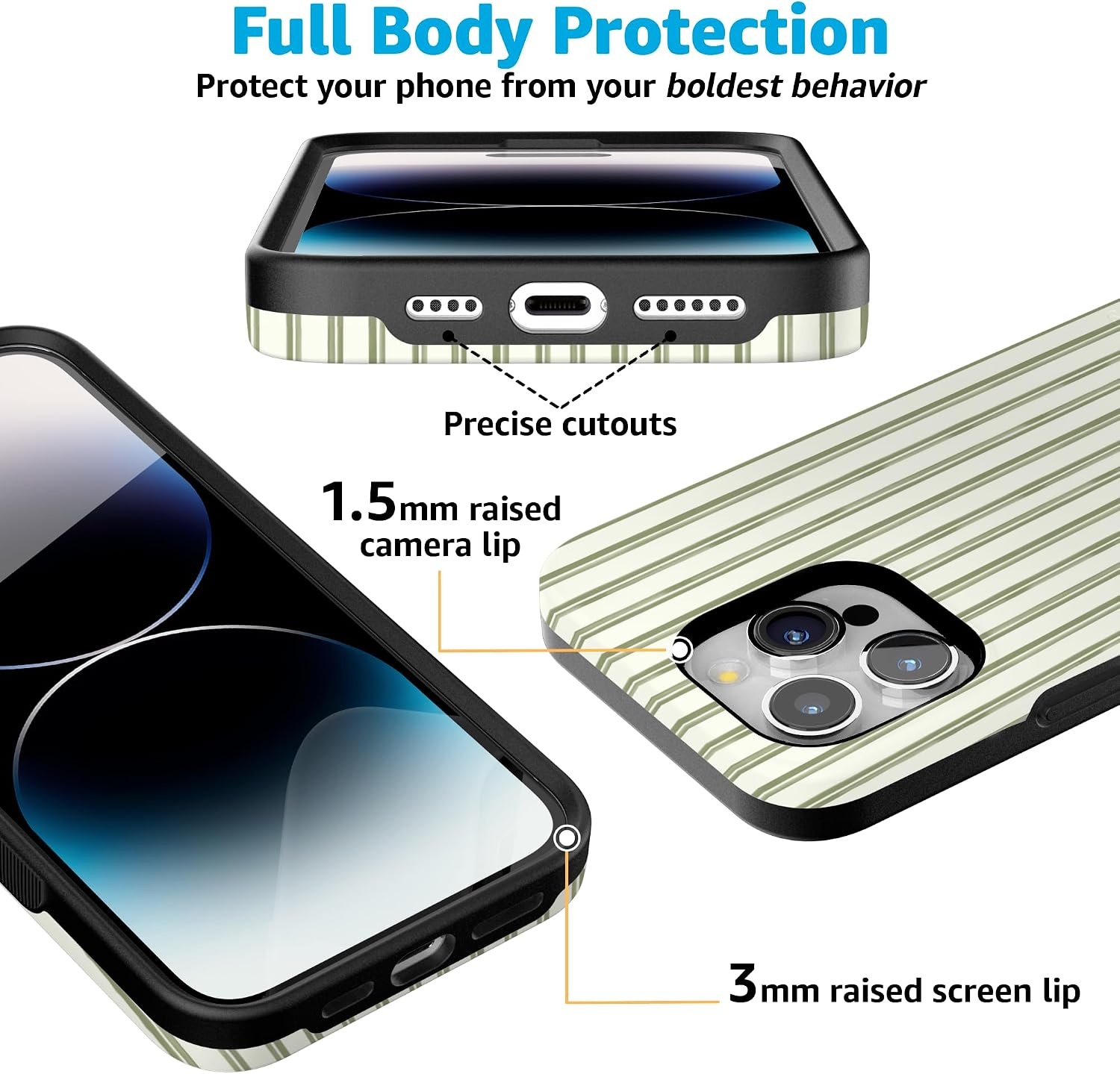 image:imageCasely iPhone 15 Pro Max Case Linen Stripe The Boyfriend Collection Bold Protective Design Compatible with MagSafe