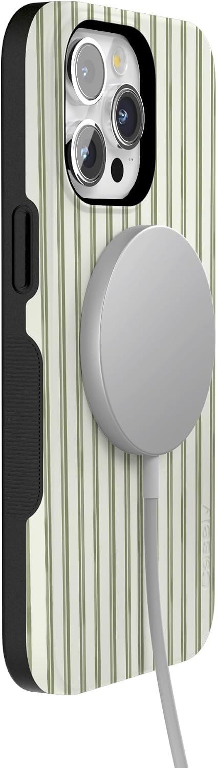 image:imageCasely iPhone 15 Pro Max Case Linen Stripe The Boyfriend Collection Bold Protective Design Compatible with MagSafe