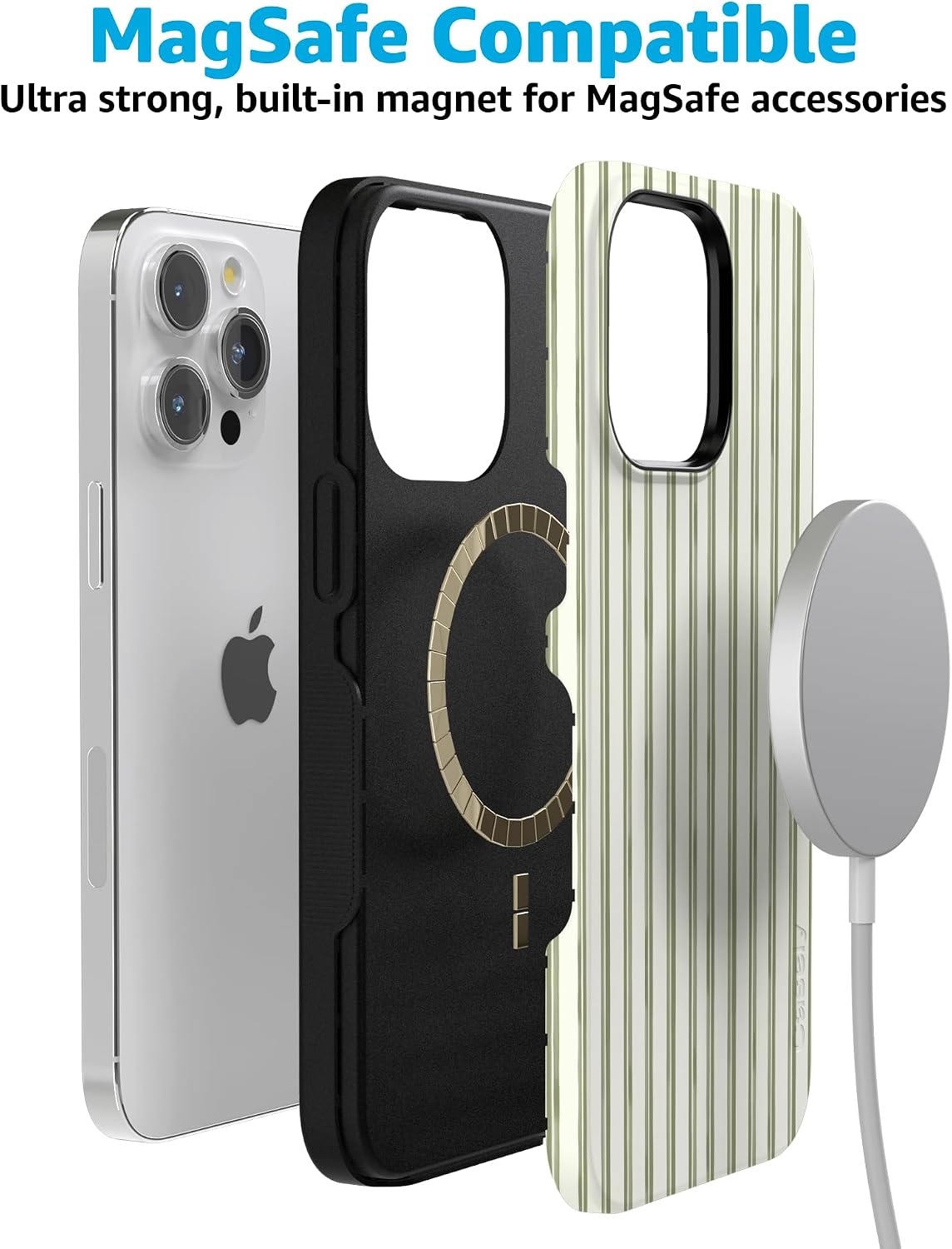 image:imageCasely iPhone 15 Pro Max Case Linen Stripe The Boyfriend Collection Bold Protective Design Compatible with MagSafe