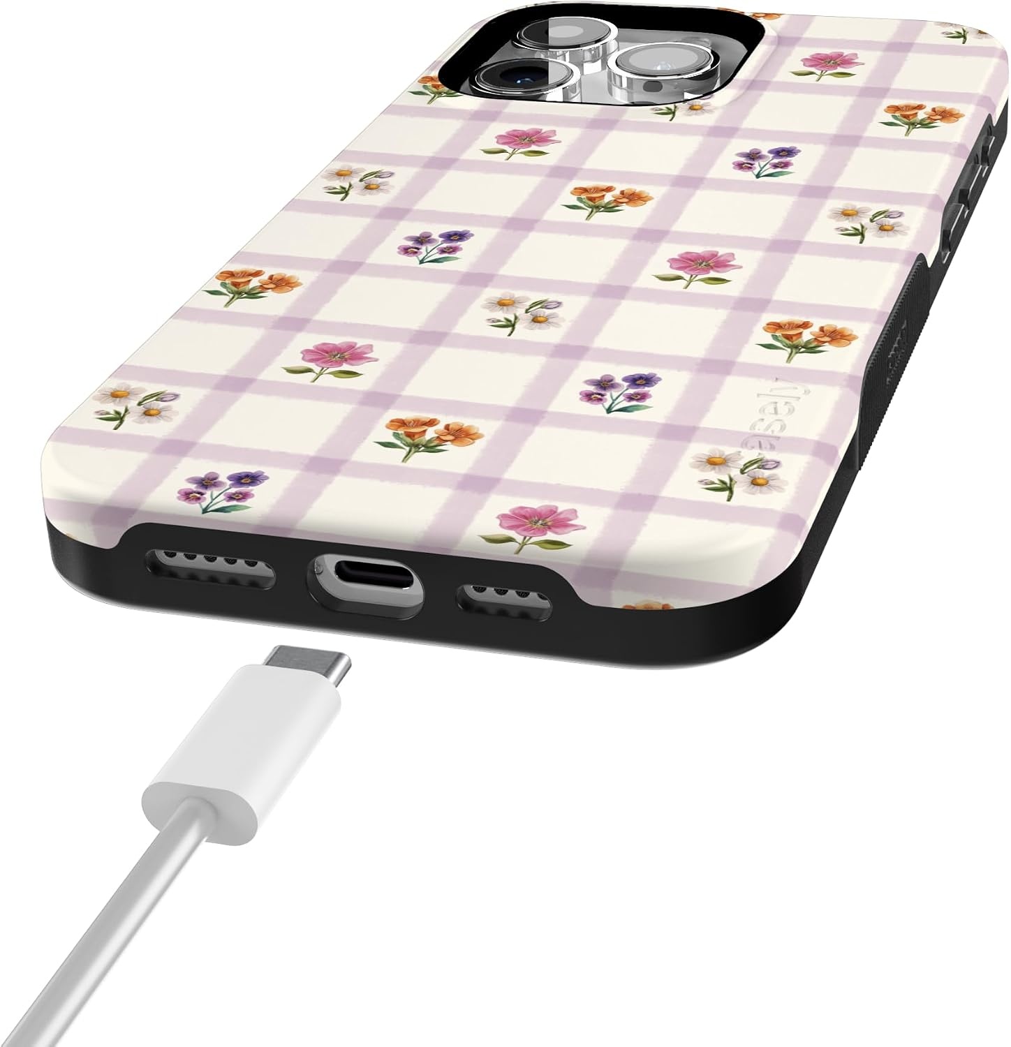 image:imageCasely iPhone 15 Pro Max Case Meadow Check Floral Gingham Bold Protective Design Compatible with MagSafe