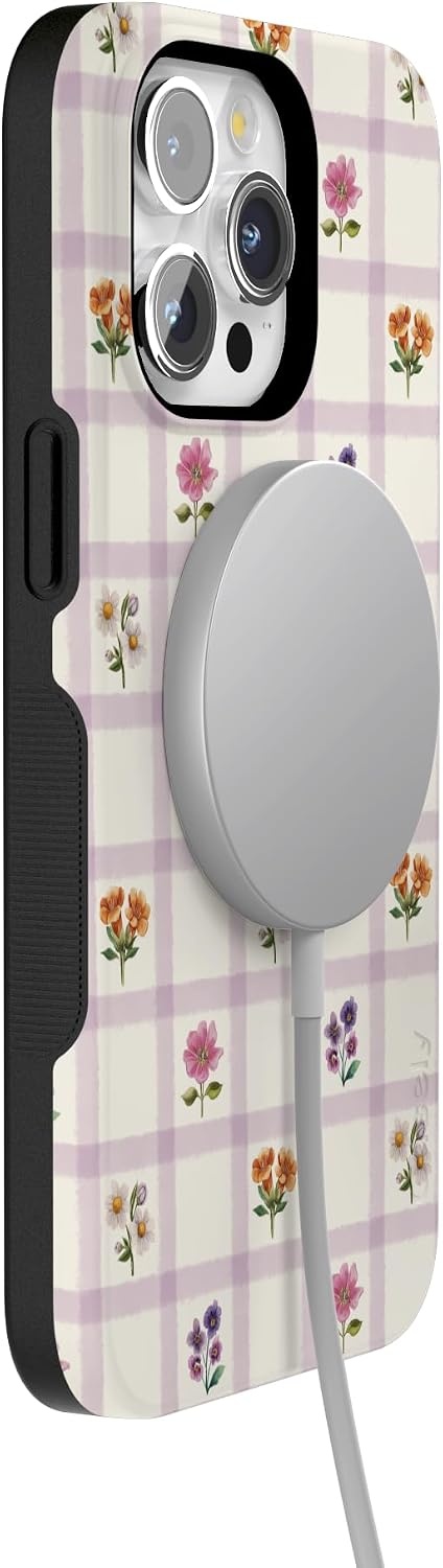 image:imageCasely iPhone 15 Pro Max Case Meadow Check Floral Gingham Bold Protective Design Compatible with MagSafe