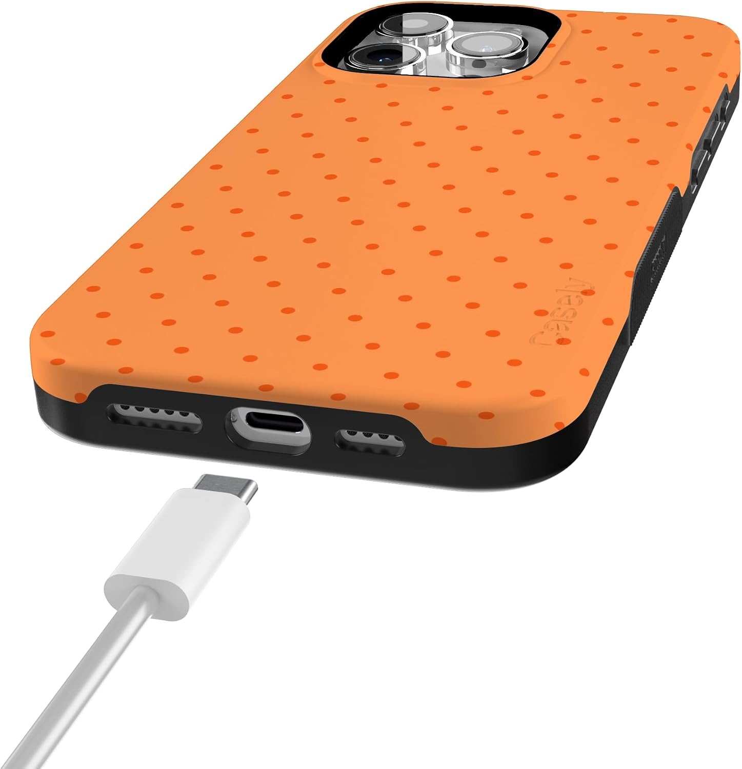 image:imageCasely iPhone 15 Pro Max Case On the Dot Orange Polka Dot Bold Protective Design Compatible with MagSafe