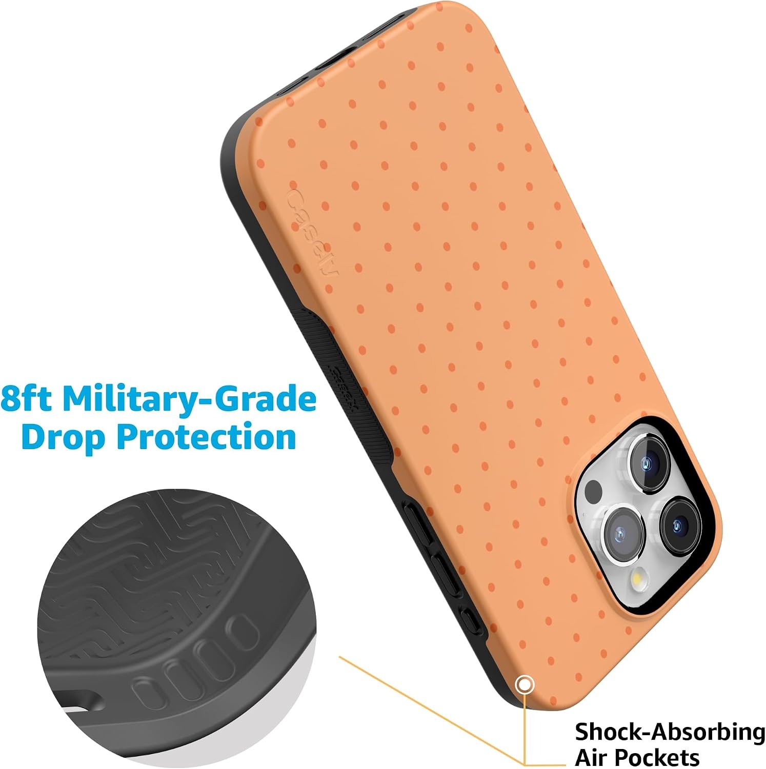 image:imageCasely iPhone 15 Pro Max Case On the Dot Orange Polka Dot Bold Protective Design Compatible with MagSafe