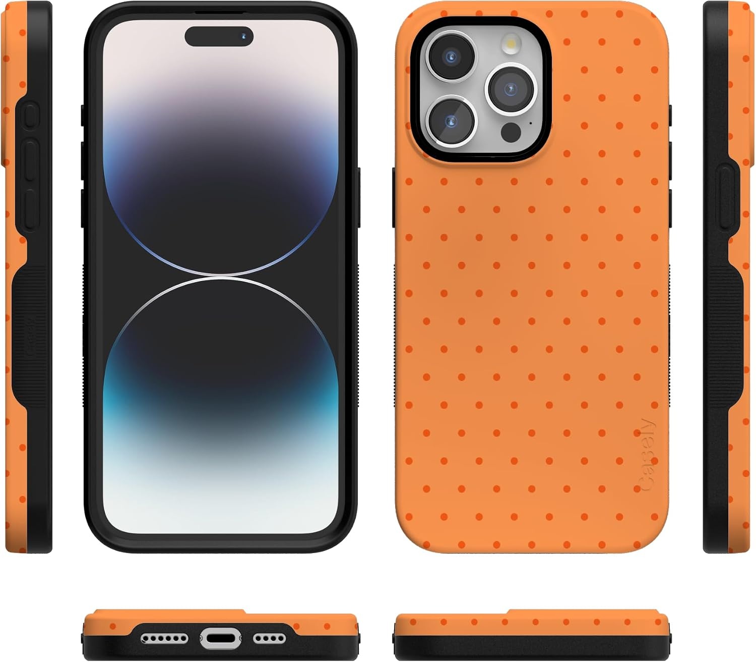image:imageCasely iPhone 15 Pro Max Case On the Dot Orange Polka Dot Bold Protective Design Compatible with MagSafe