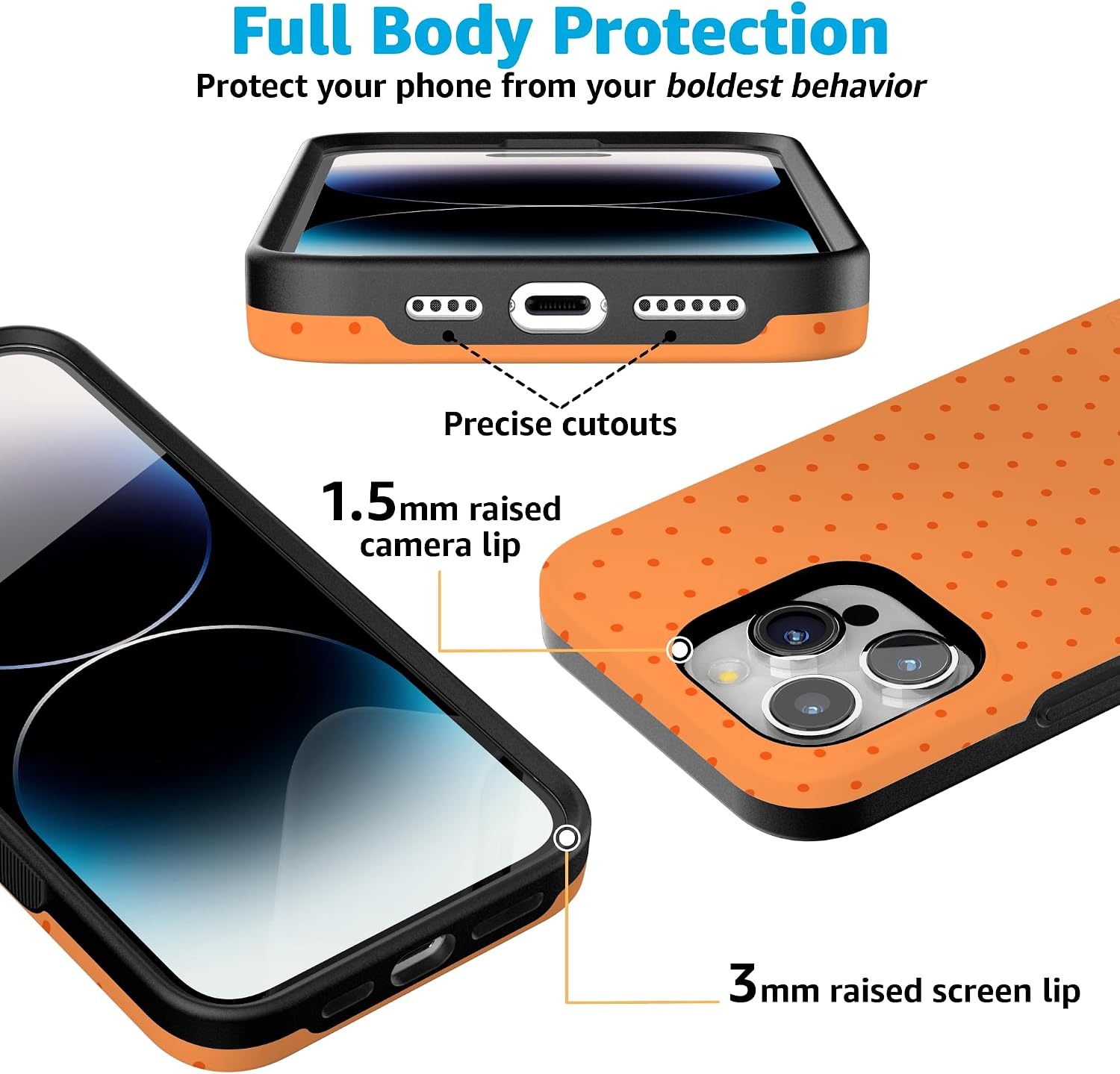 image:imageCasely iPhone 15 Pro Max Case On the Dot Orange Polka Dot Bold Protective Design Compatible with MagSafe