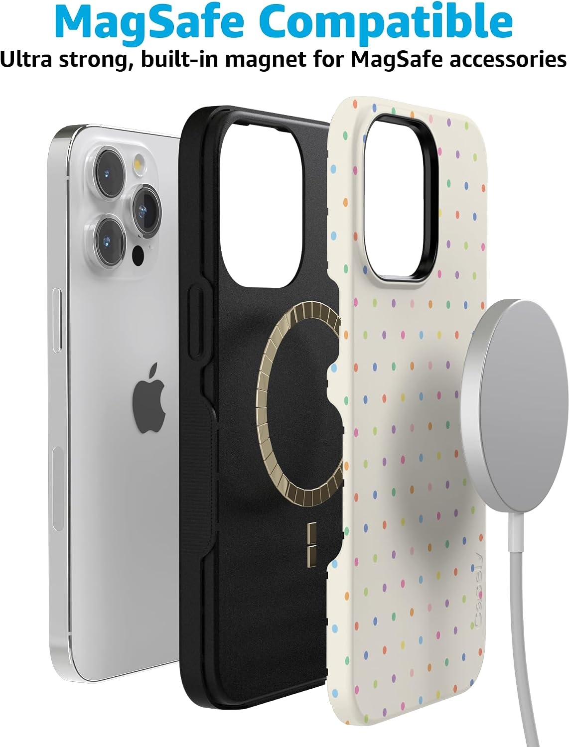 image:imageCasely iPhone 15 Pro Max Case On the Dot Rainbow Polka Dot Bold Protective Design Compatible with MagSafe