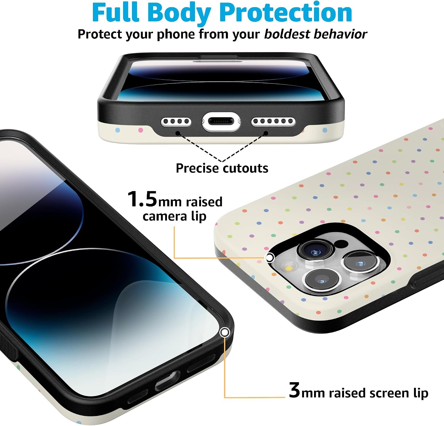 image:imageCasely iPhone 15 Pro Max Case On the Dot Rainbow Polka Dot Bold Protective Design Compatible with MagSafe