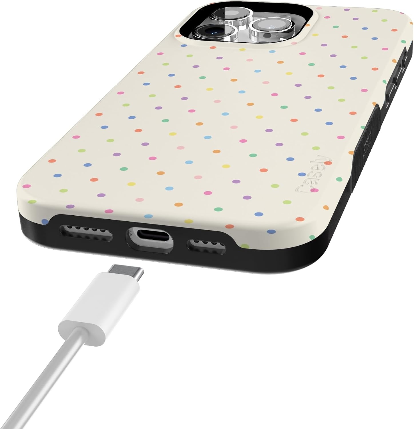 image:imageCasely iPhone 15 Pro Max Case On the Dot Rainbow Polka Dot Bold Protective Design Compatible with MagSafe
