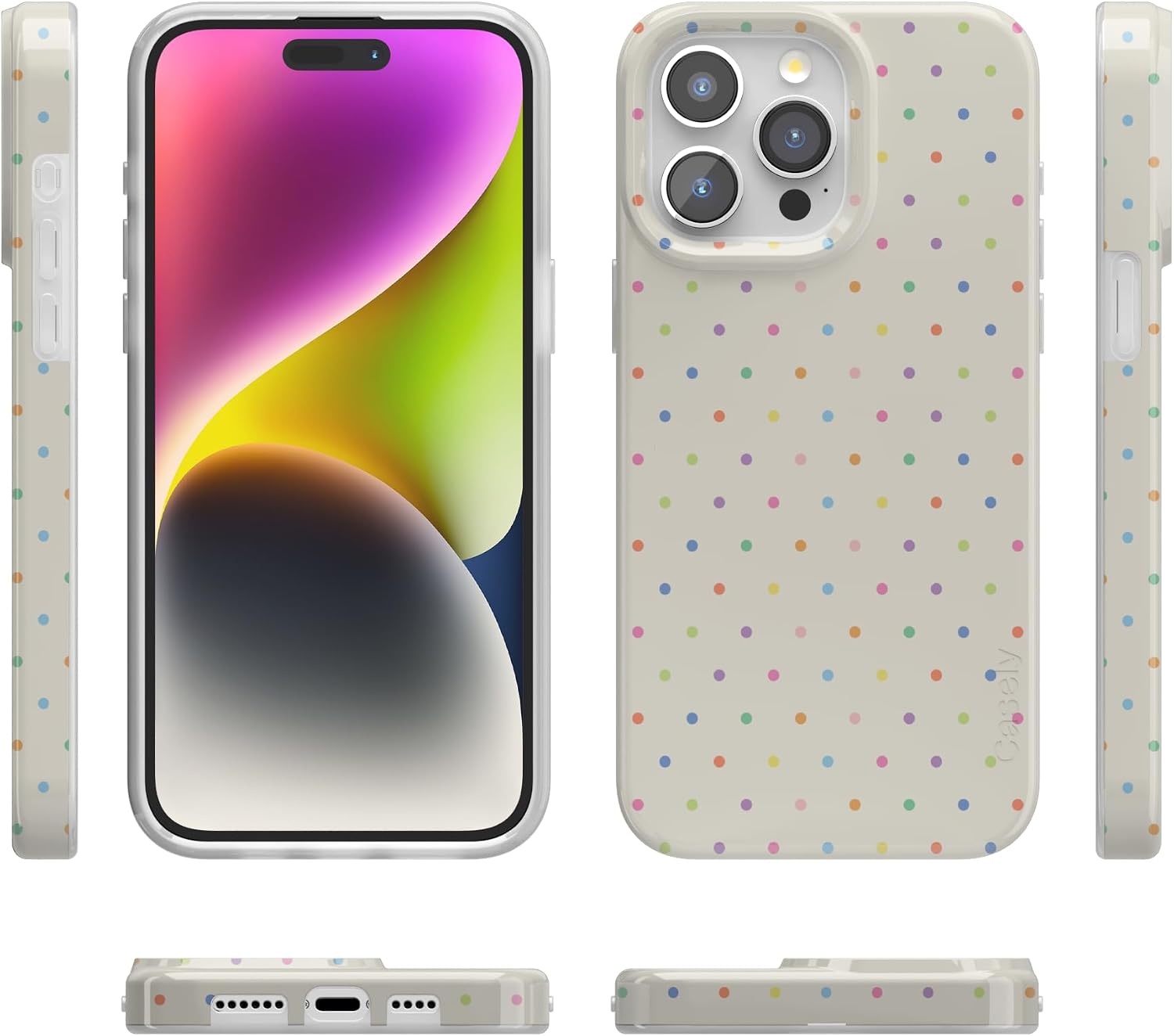 image:imageCasely iPhone 15 Pro Max Case On the Dot Rainbow Polka Dot Compatible with MagSafe Classic Ultra Thin Design