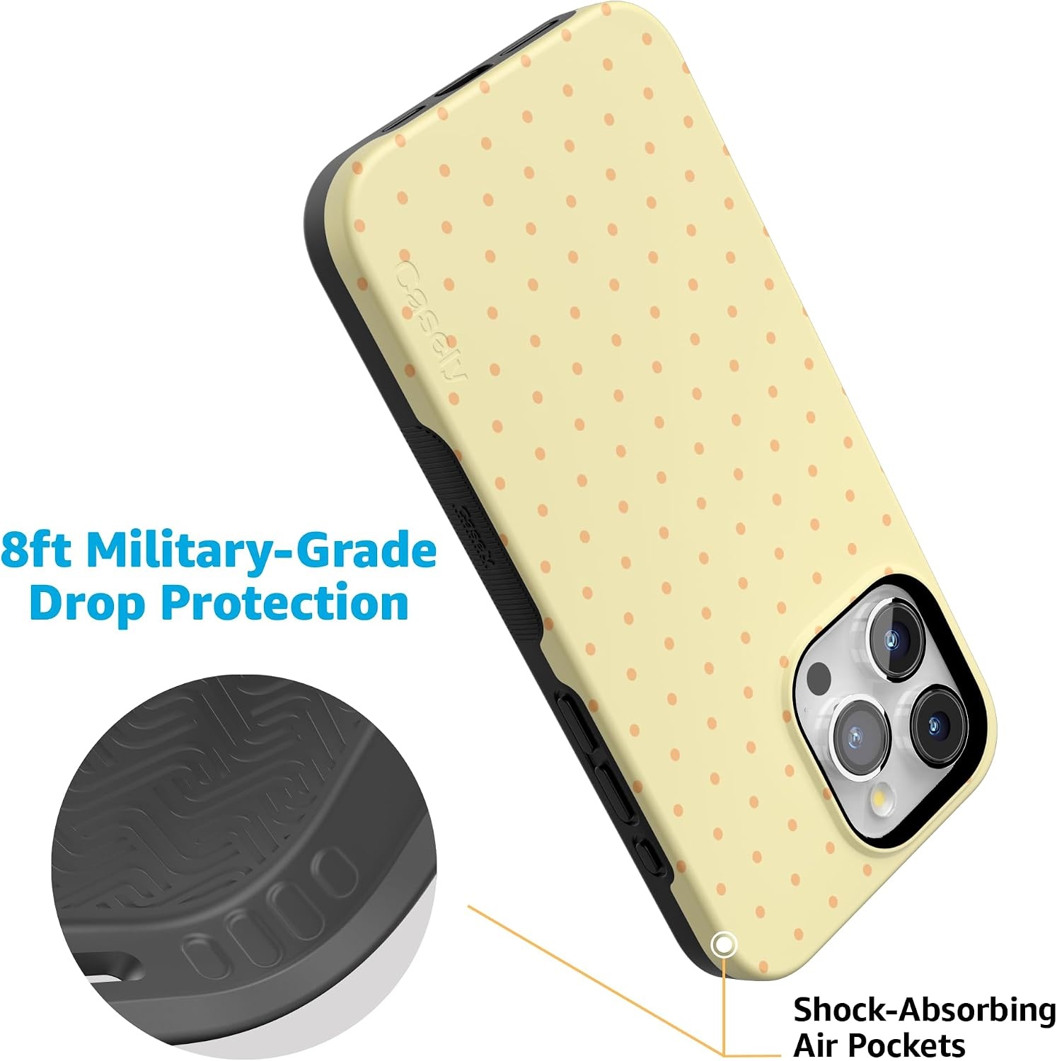 image:imageCasely iPhone 15 Pro Max Case On the Dot Yellow Polka Dot Bold Protective Design Compatible with MagSafe