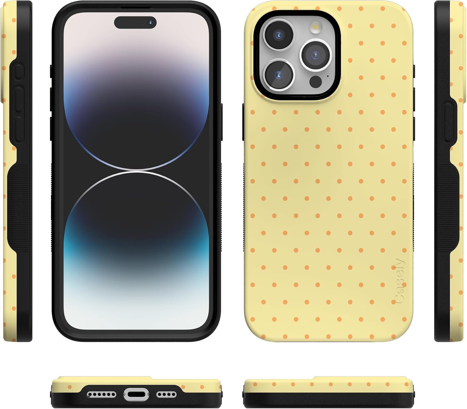 image:imageCasely iPhone 15 Pro Max Case On the Dot Yellow Polka Dot Bold Protective Design Compatible with MagSafe