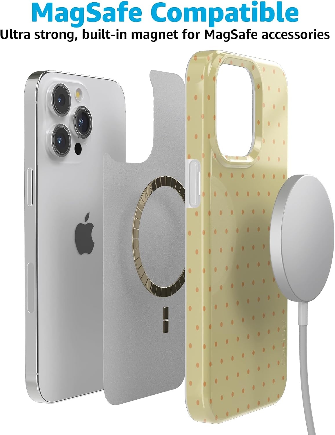 image:imageCasely iPhone 15 Pro Max Case On the Dot Yellow Polka Dot Compatible with MagSafe Classic Ultra Thin Design