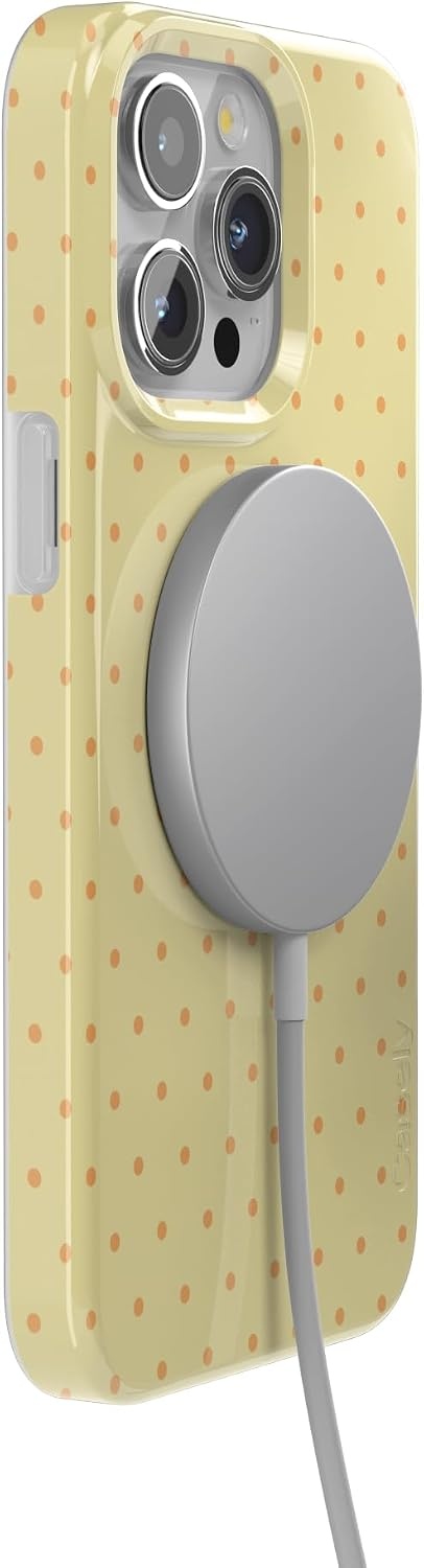 image:imageCasely iPhone 15 Pro Max Case On the Dot Yellow Polka Dot Compatible with MagSafe Classic Ultra Thin Design