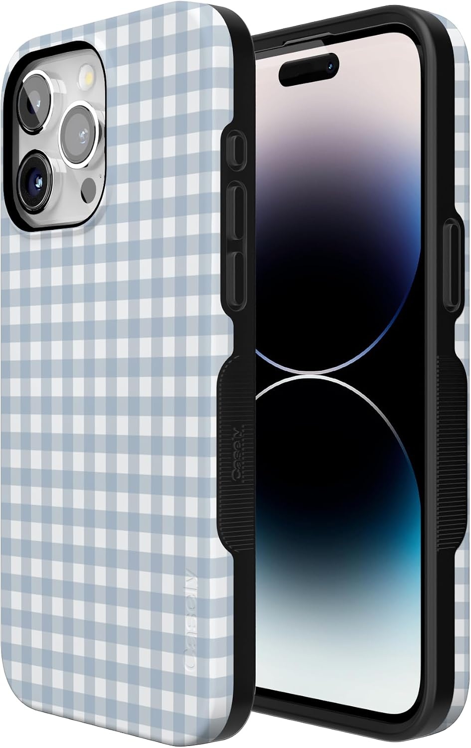 image:imageCasely iPhone 15 Pro Max Case Pastel Picnic Blue Gingham Bold Protective Design Compatible with MagSafe