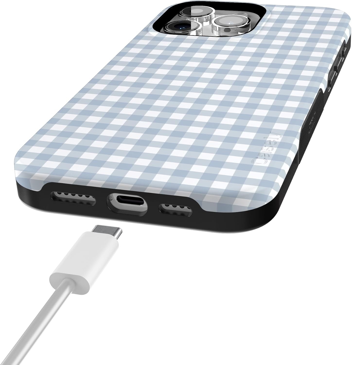 image:imageCasely iPhone 15 Pro Max Case Pastel Picnic Blue Gingham Bold Protective Design Compatible with MagSafe