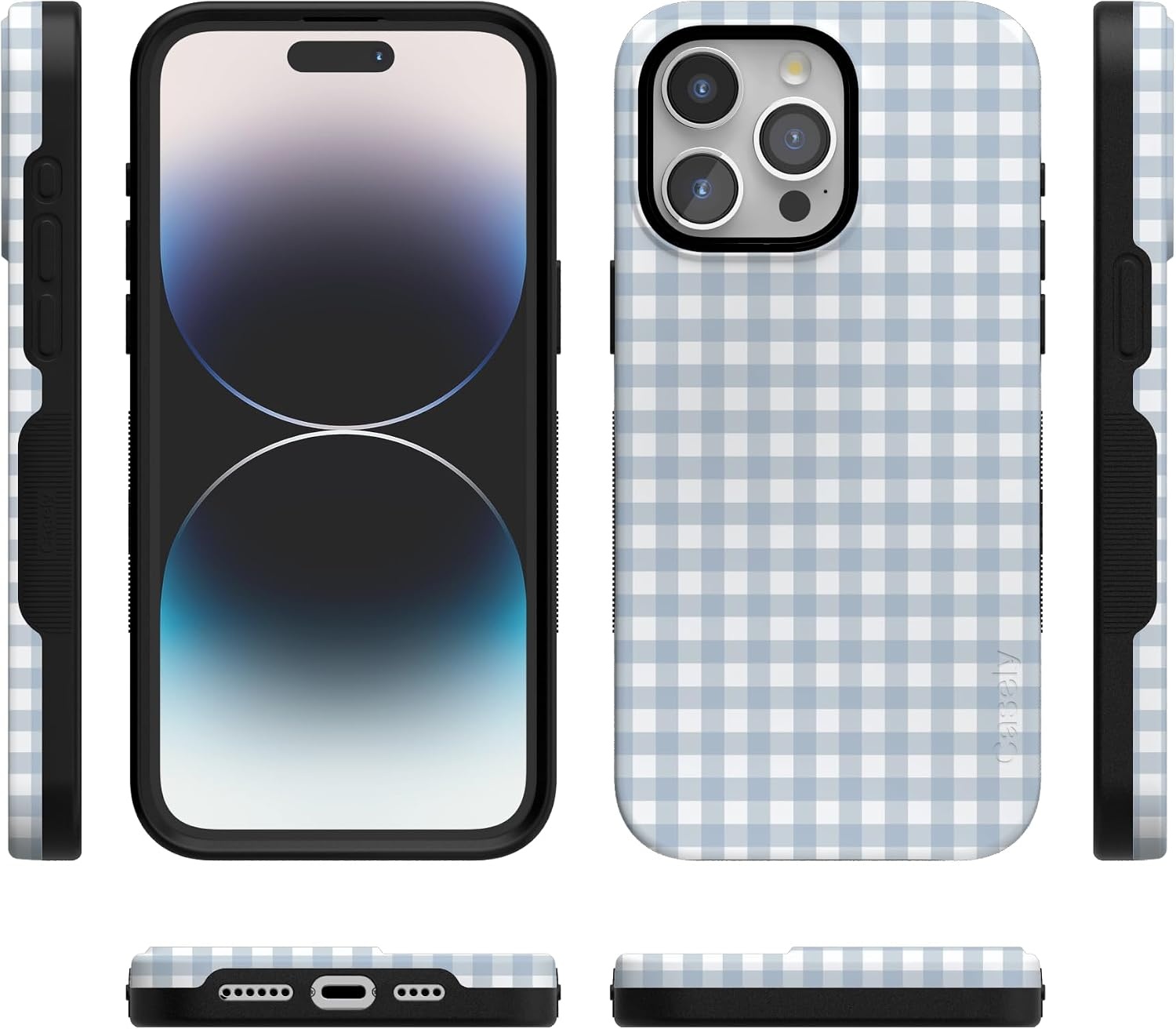 image:imageCasely iPhone 15 Pro Max Case Pastel Picnic Blue Gingham Bold Protective Design Compatible with MagSafe
