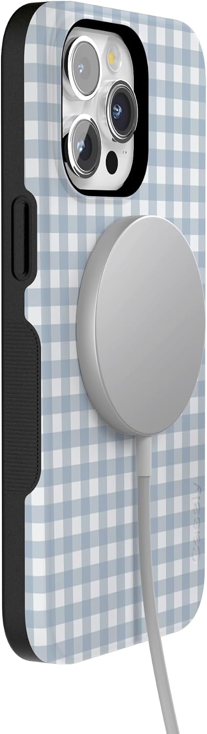 image:imageCasely iPhone 15 Pro Max Case Pastel Picnic Blue Gingham Bold Protective Design Compatible with MagSafe
