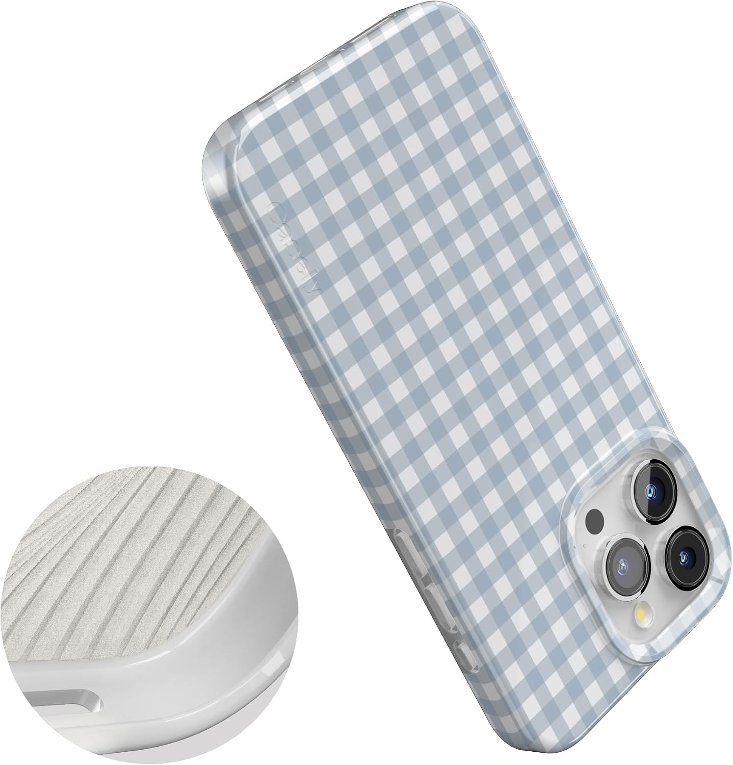 image:imageCasely iPhone 15 Pro Max Case Pastel Picnic Blue Gingham Compatible with MagSafe Classic Ultra Thin Design
