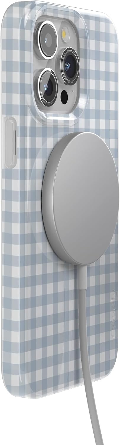 image:imageCasely iPhone 15 Pro Max Case Pastel Picnic Blue Gingham Compatible with MagSafe Classic Ultra Thin Design