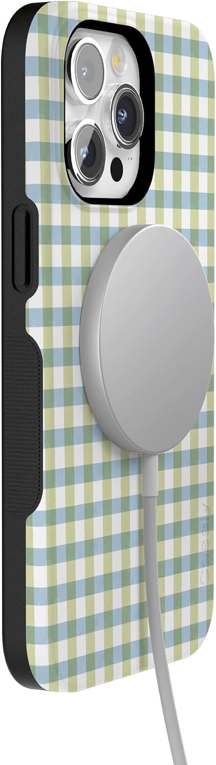 image:imageCasely iPhone 15 Pro Max Case Pastel Picnic Blue amp Green Gingham Bold Protective Design Compatible with MagSafe