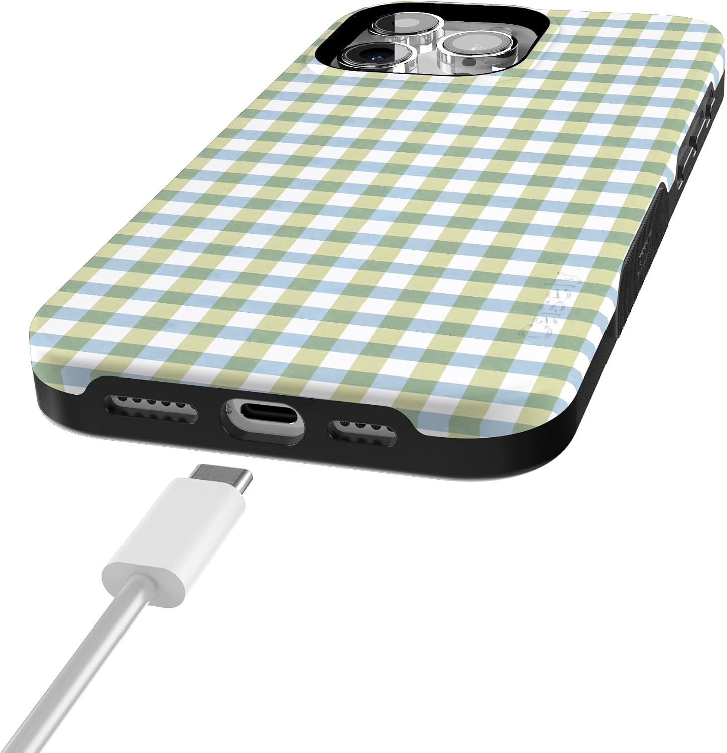 image:imageCasely iPhone 15 Pro Max Case Pastel Picnic Blue amp Green Gingham Bold Protective Design Compatible with MagSafe