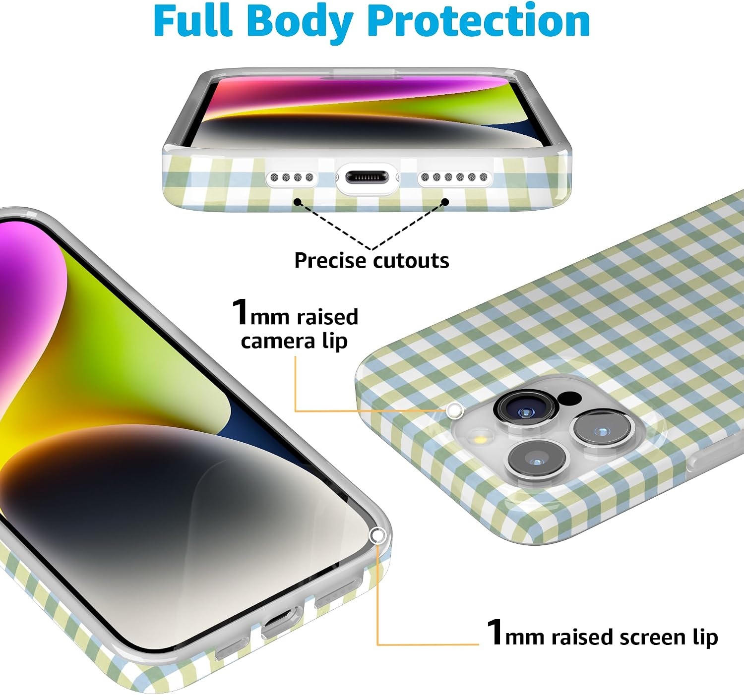 image:imageCasely iPhone 15 Pro Max Case Pastel Picnic Blue amp Green Gingham Compatible with MagSafe Classic Ultra Thin Design