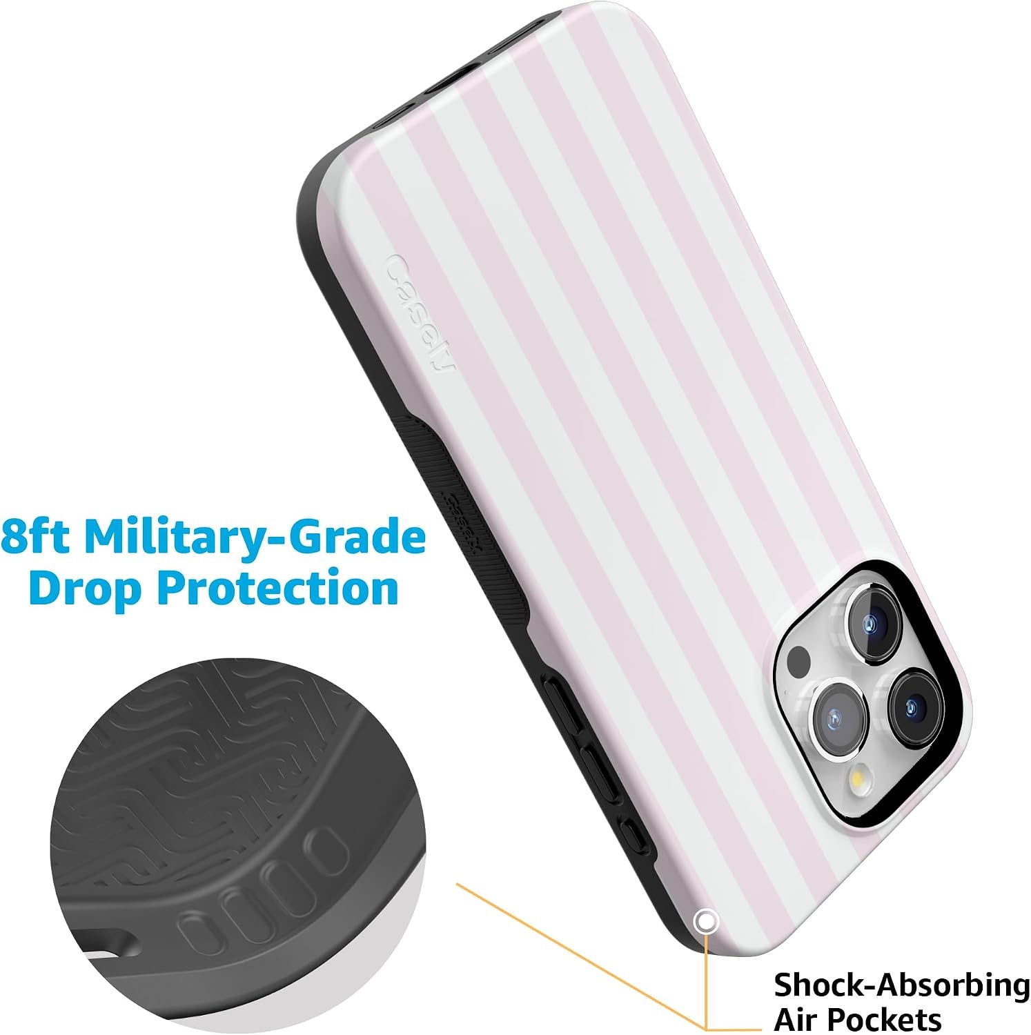 image:imageCasely iPhone 15 Pro Max Case Pink Stripes Sunday Best Bold Protective Design Compatible with MagSafe