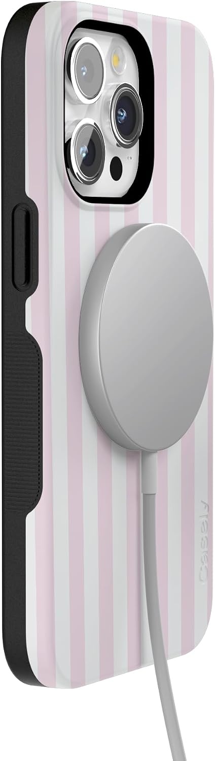 image:imageCasely iPhone 15 Pro Max Case Pink Stripes Sunday Best Bold Protective Design Compatible with MagSafe