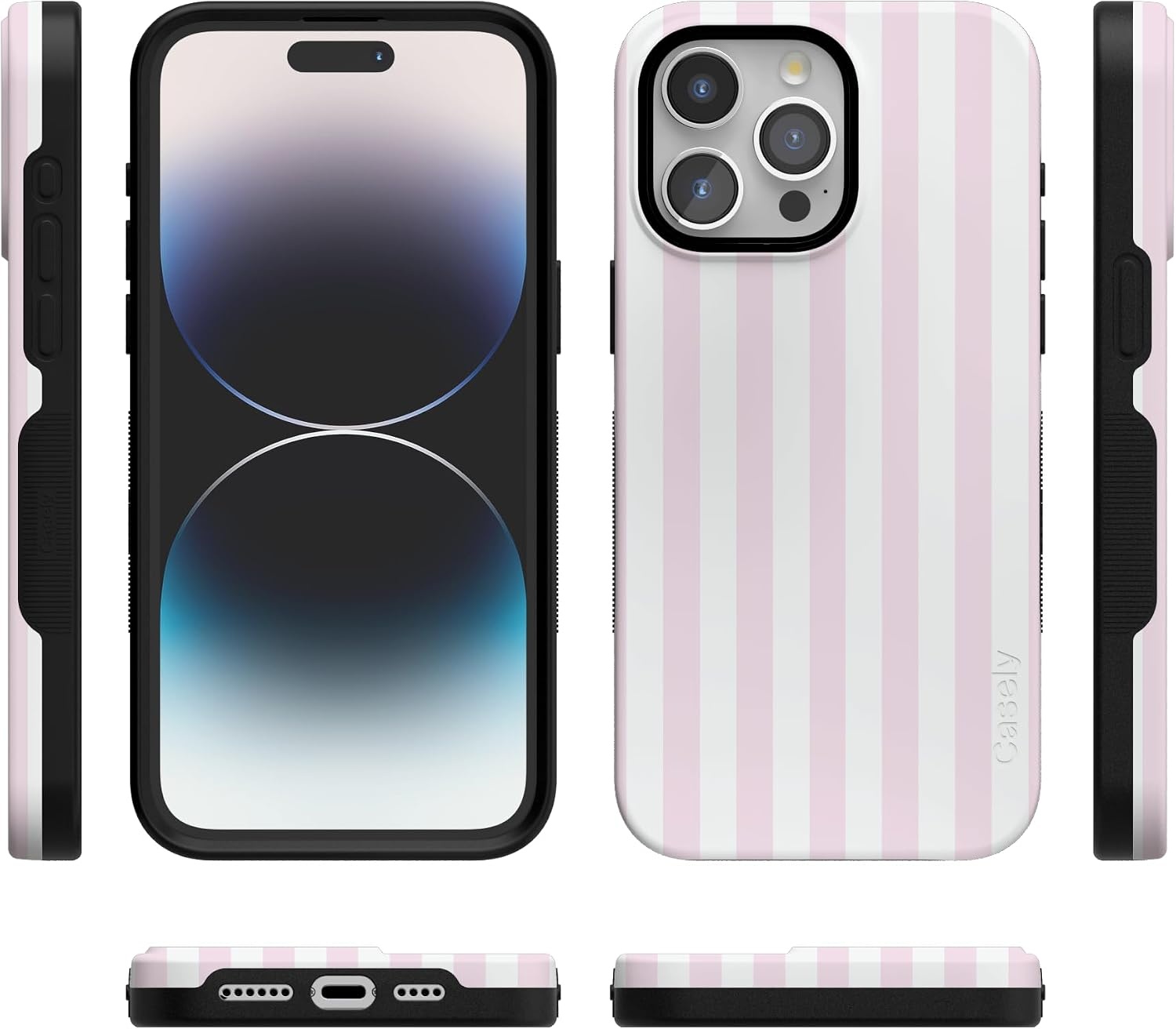 image:imageCasely iPhone 15 Pro Max Case Pink Stripes Sunday Best Bold Protective Design Compatible with MagSafe