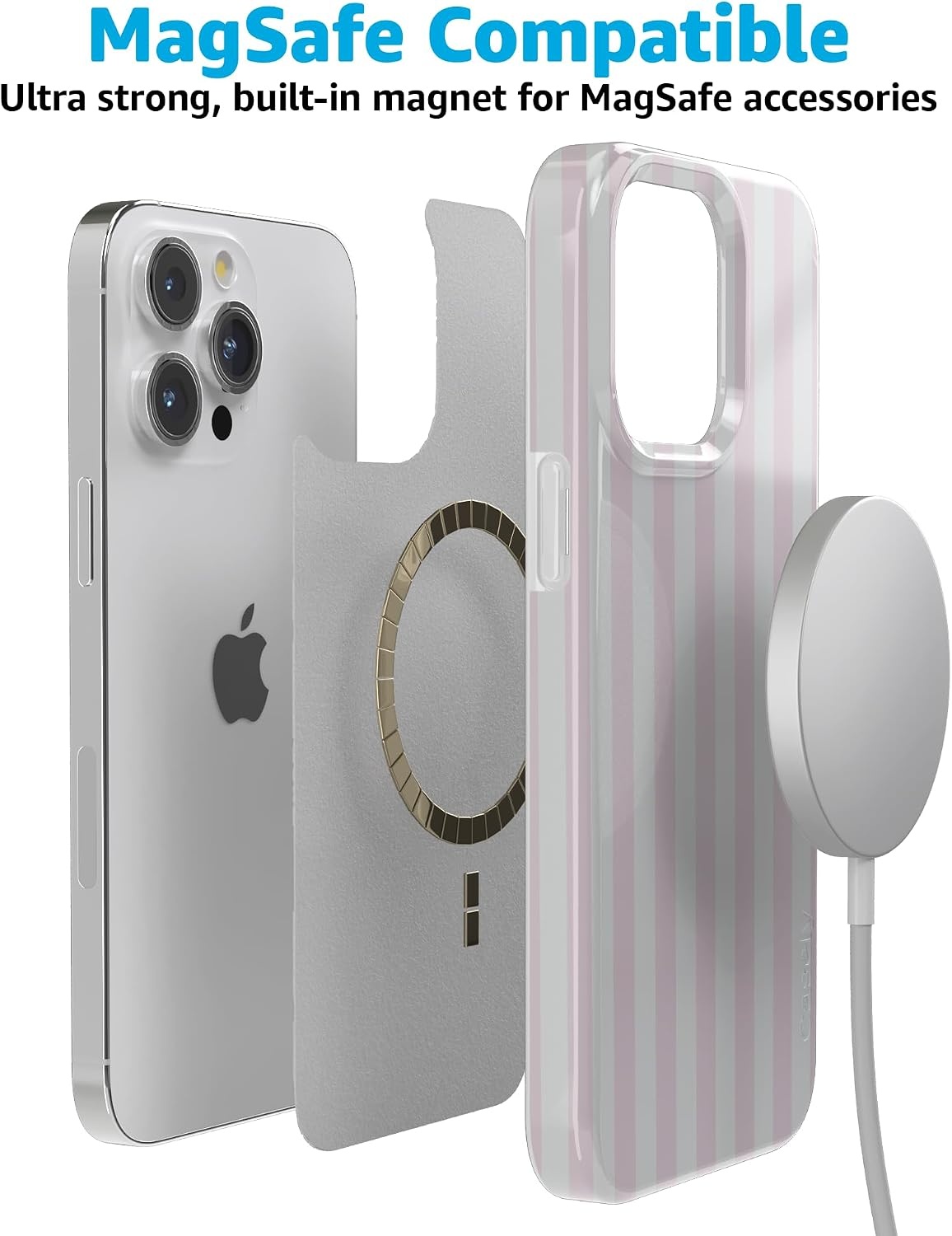 image:imageCasely iPhone 15 Pro Max Case Pink Stripes Sunday Best Compatible with MagSafe Classic Ultra Thin Design