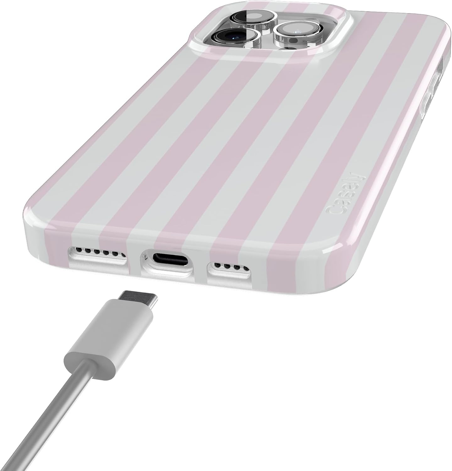 image:imageCasely iPhone 15 Pro Max Case Pink Stripes Sunday Best Compatible with MagSafe Classic Ultra Thin Design