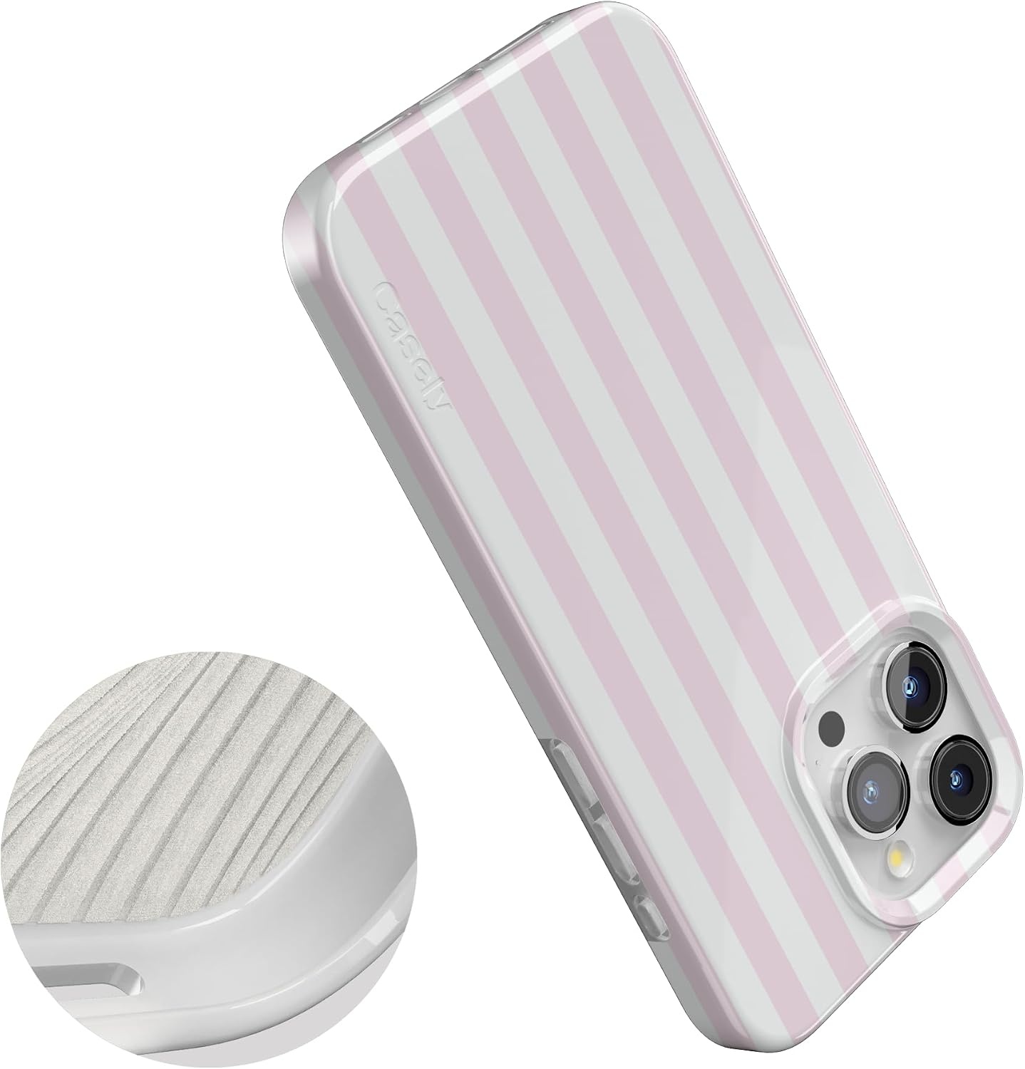image:imageCasely iPhone 15 Pro Max Case Pink Stripes Sunday Best Compatible with MagSafe Classic Ultra Thin Design