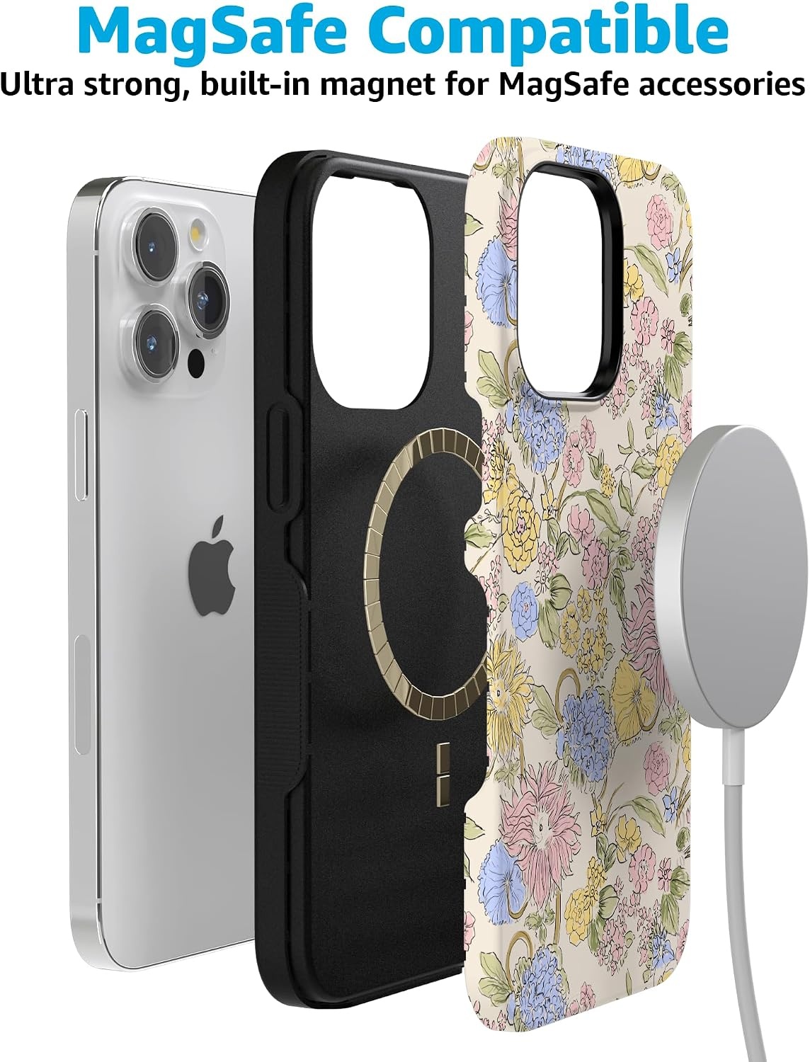 image:imageCasely iPhone 15 Pro Max Case Prairie Blooms Pastel Floral Bold Protective Design Compatible with MagSafe