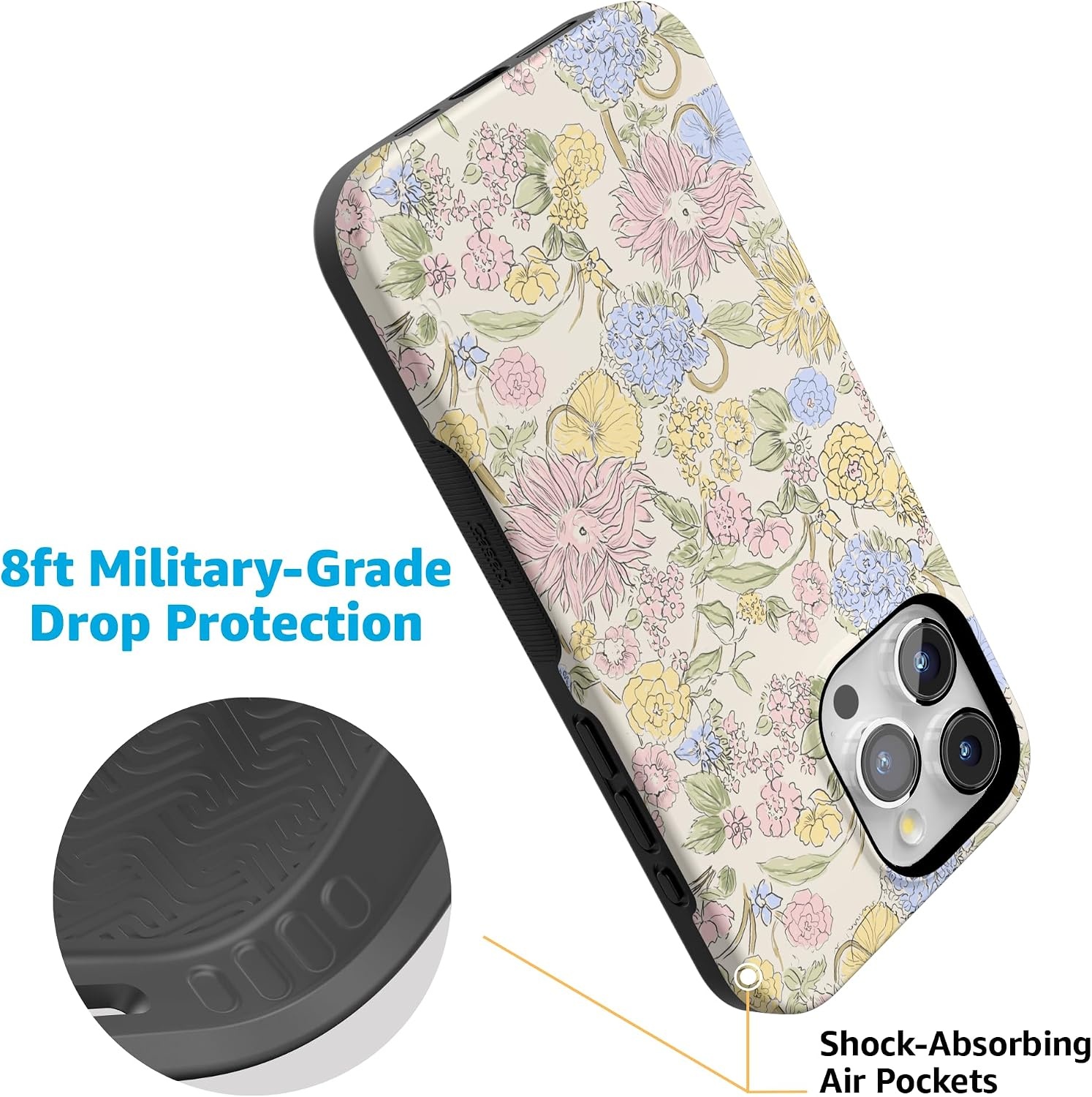 image:imageCasely iPhone 15 Pro Max Case Prairie Blooms Pastel Floral Bold Protective Design Compatible with MagSafe