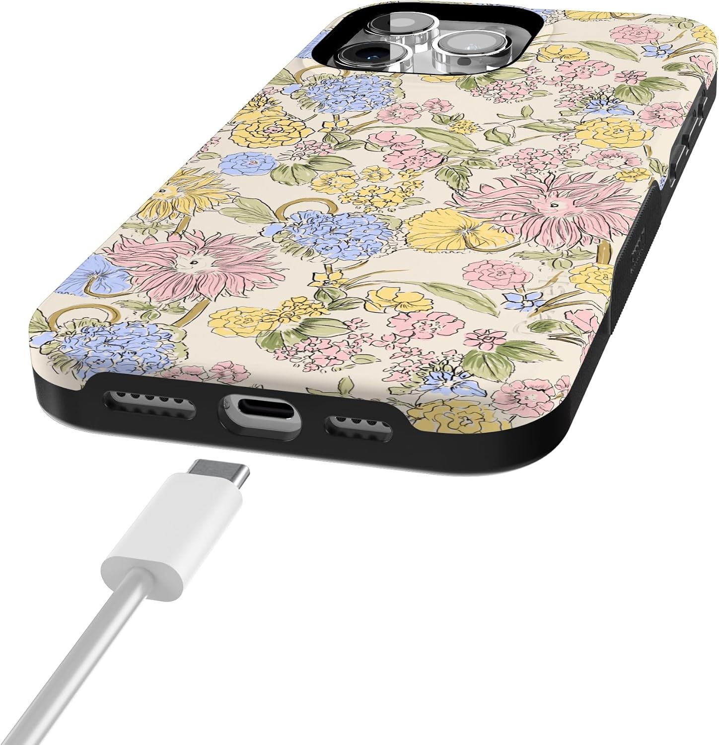 image:imageCasely iPhone 15 Pro Max Case Prairie Blooms Pastel Floral Bold Protective Design Compatible with MagSafe