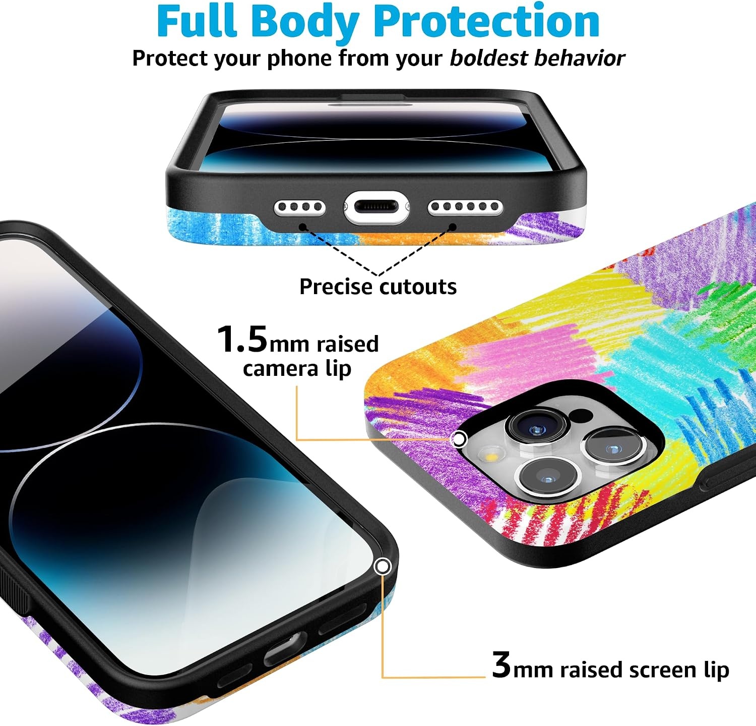 image:imageCasely iPhone 15 Pro Max Case Scribble Me that Crayola Rainbow Pencil Bold Protective Design Compatible with MagSafe