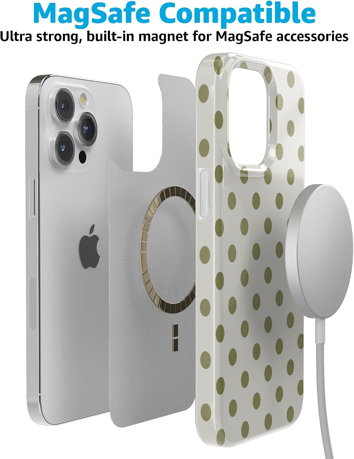 image:imageCasely iPhone 15 Pro Max Case Spotted in SoHo Green Polka Dot Compatible with MagSafe Classic Ultra Thin Design